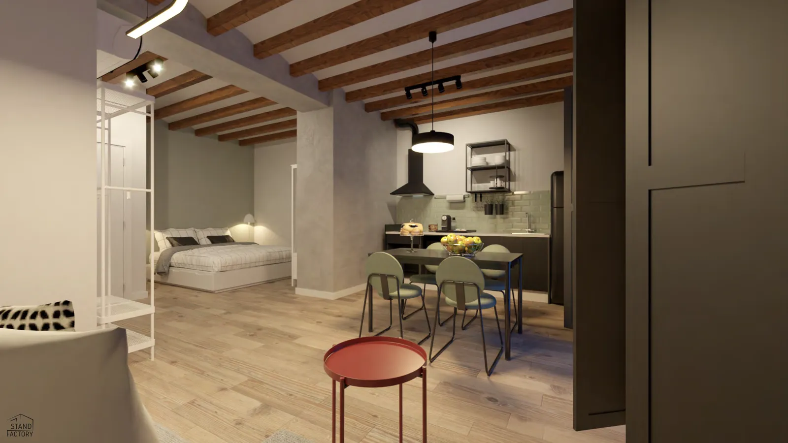 Double bed with window