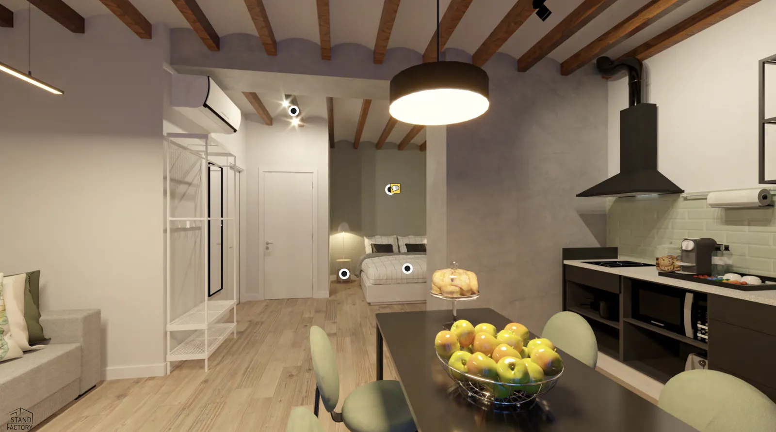 Equipped kitchen with oven and hob